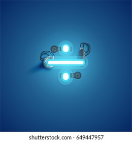 Blue neon character from a font set on blue background, vector illustration