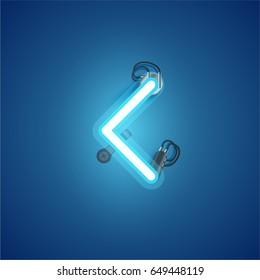 Blue neon character from a font set on blue background, vector illustration