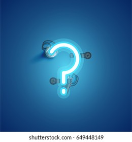 Blue neon character from a font set on blue background, vector illustration