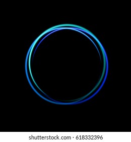 Fondo azul neón circular, diseño para etiquetas, marcos, banner de la discoteca, carteles del casino, etc. Símbolo eléctrico. Puntero a una pared negra en un club, bar, casino o cafetería. Ilustración del vector EPS10