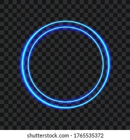 Blue neon circle frame on transparent background, vector illustration.