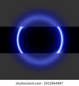 Círculo de neón azul con efecto de glasmorfismo ilustración vectorial. Resumen de anillo luminoso LED con vidrio borroso, brillante marco redondo de láser para afiche o pancarta, presentación futurista tecno.