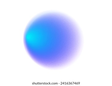 Blue neon circle gradient noise gradation. Abstract color watercolor blur mesh shape on white background. Gradient aura, grain neon blob with noise effect vector illustration.