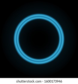 blue neon circle on black background. Illustration for design and decoration.