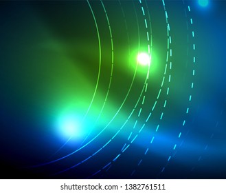 Blue neon circles, abstract circular lines. Glowing circle vector abstract pattern background