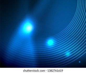 Blue neon circles, abstract circular lines. Glowing circle vector abstract pattern background