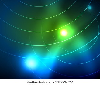 Círculos de neón azul, líneas circulares abstractas. Fondo de patrón abstracto del vector de círculo brillante