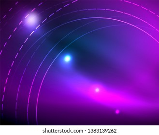 Blue neon circles, abstract circular lines. Glowing circle vector abstract pattern background