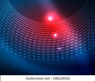 Blue neon circles, abstract circular lines. Glowing circle vector abstract pattern background