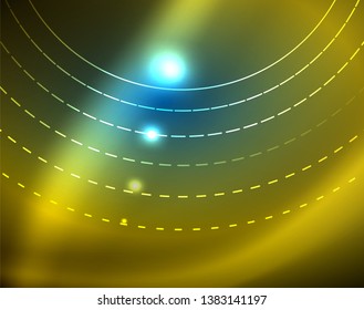 Blue neon circles, abstract circular lines. Glowing circle vector abstract pattern background