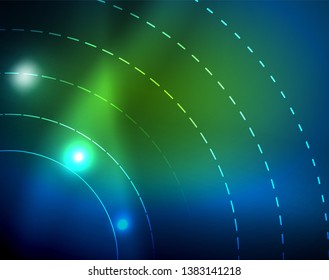 Blue neon circles, abstract circular lines. Glowing circle vector abstract pattern background