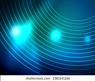 Blue neon circles, abstract circular lines. Glowing circle vector abstract pattern background