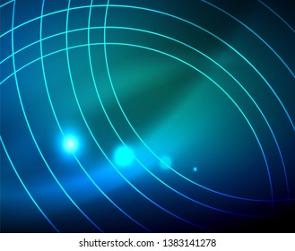 Blue neon circles, abstract circular lines. Glowing circle vector abstract pattern background