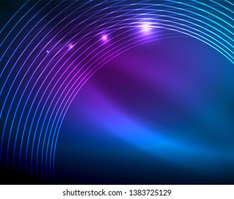 Blue neon circles, abstract circular lines. Glowing circle vector abstract pattern background