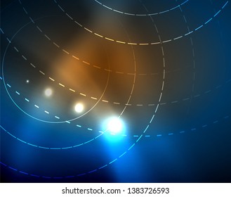 Blue neon circles, abstract circular lines. Glowing circle vector abstract pattern background