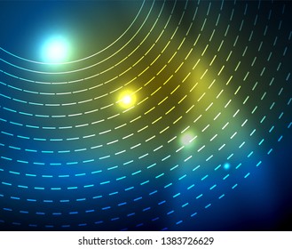 Blue neon circles, abstract circular lines. Glowing circle vector abstract pattern background
