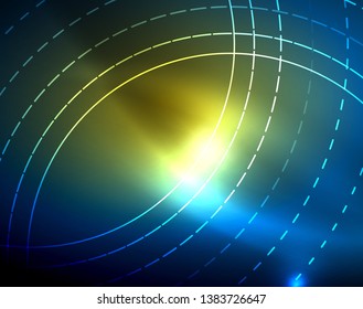 Círculos de neón azul, líneas circulares abstractas. Fondo de patrón abstracto del vector de círculo brillante