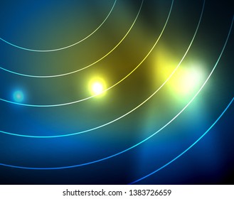 Blue neon circles, abstract circular lines. Glowing circle vector abstract pattern background