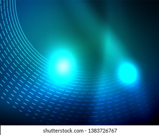 Círculos de néon azuis, linhas circulares abstratas. Plano de fundo de padrão abstrato de vetor de círculo brilhante