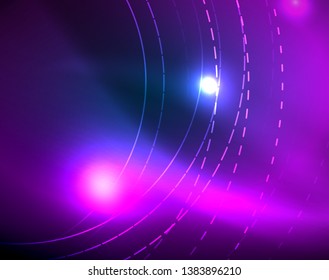 Blue neon circles, abstract circular lines. Glowing circle vector abstract pattern background
