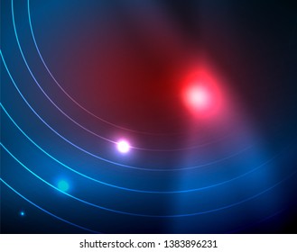 Blue neon circles, abstract circular lines. Glowing circle vector abstract pattern background