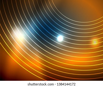 Círculos de néon azuis, linhas circulares abstratas. Plano de fundo de padrão abstrato de vetor de círculo brilhante