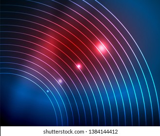 Blue neon circles, abstract circular lines. Glowing circle vector abstract pattern background