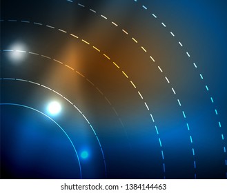 Blue neon circles, abstract circular lines. Glowing circle vector abstract pattern background
