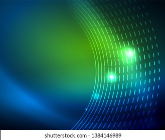 Círculos de néon azuis, linhas circulares abstratas. Plano de fundo de padrão abstrato de vetor de círculo brilhante