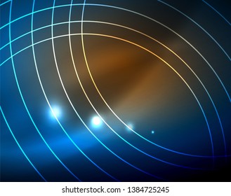 Blue neon circles, abstract circular lines. Glowing circle vector abstract pattern background