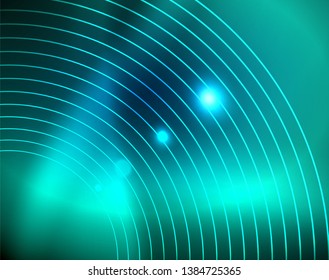 Blue neon circles, abstract circular lines. Glowing circle vector abstract pattern background