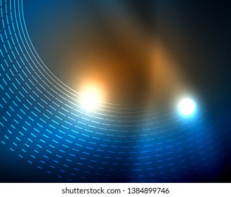 Blue neon circles, abstract circular lines. Glowing circle vector abstract pattern background