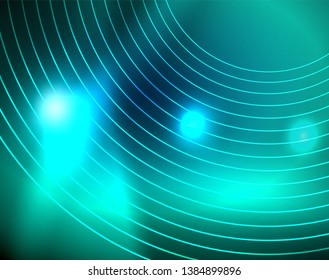 Blue neon circles, abstract circular lines. Glowing circle vector abstract pattern background