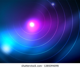Blue neon circles, abstract circular lines. Glowing circle vector abstract pattern background