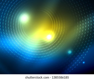 Círculos de neón azul, líneas circulares abstractas. Fondo de patrón abstracto del vector de círculo brillante
