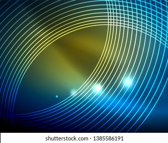 Círculos de neón azul, líneas circulares abstractas. Fondo de patrón abstracto del vector de círculo brillante