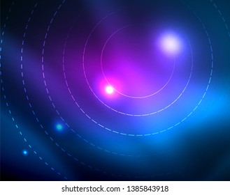 Blue neon circles, abstract circular lines. Glowing circle vector abstract pattern background