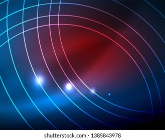 Blue neon circles, abstract circular lines. Glowing circle vector abstract pattern background