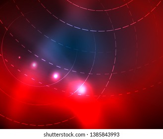 Blue neon circles, abstract circular lines. Glowing circle vector abstract pattern background