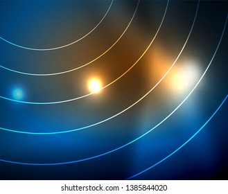 Blue neon circles, abstract circular lines. Glowing circle vector abstract pattern background