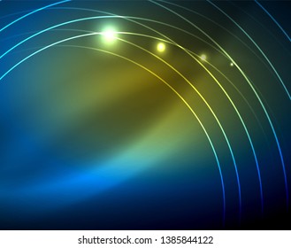 Blue neon circles, abstract circular lines. Glowing circle vector abstract pattern background