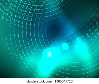 Blue neon circles, abstract circular lines. Glowing circle vector abstract pattern background