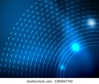 Blue neon circles, abstract circular lines. Glowing circle vector abstract pattern background