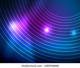 Blue neon circles, abstract circular lines. Glowing circle vector abstract pattern background