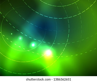 Blue neon circles, abstract circular lines. Glowing circle vector abstract pattern background