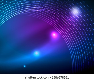 Blaue Neonringe, abstrakte runde Linien. Abstrakter, leuchtender Kreis-Vektorhintergrund