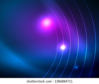 Blue neon circles, abstract circular lines. Glowing circle vector abstract pattern background
