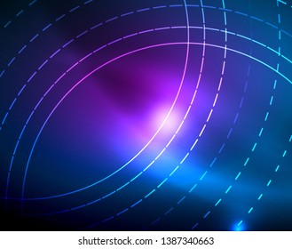 Blue neon circles, abstract circular lines. Glowing circle vector abstract pattern background