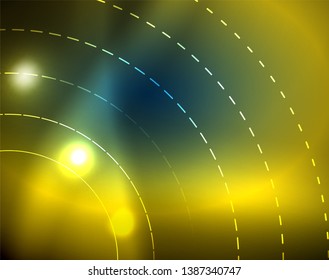 Blue neon circles, abstract circular lines. Glowing circle vector abstract pattern background