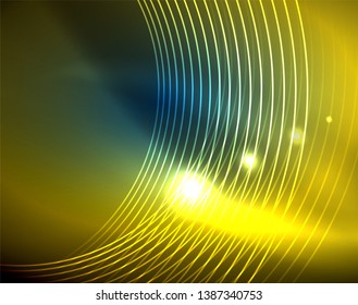 Blue neon circles, abstract circular lines. Glowing circle vector abstract pattern background
